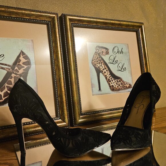 🖤Jessica Simpson Chareese Black Suede Lace Appliqué Stiletto Pump – Size 6M - Picture 2 of 4